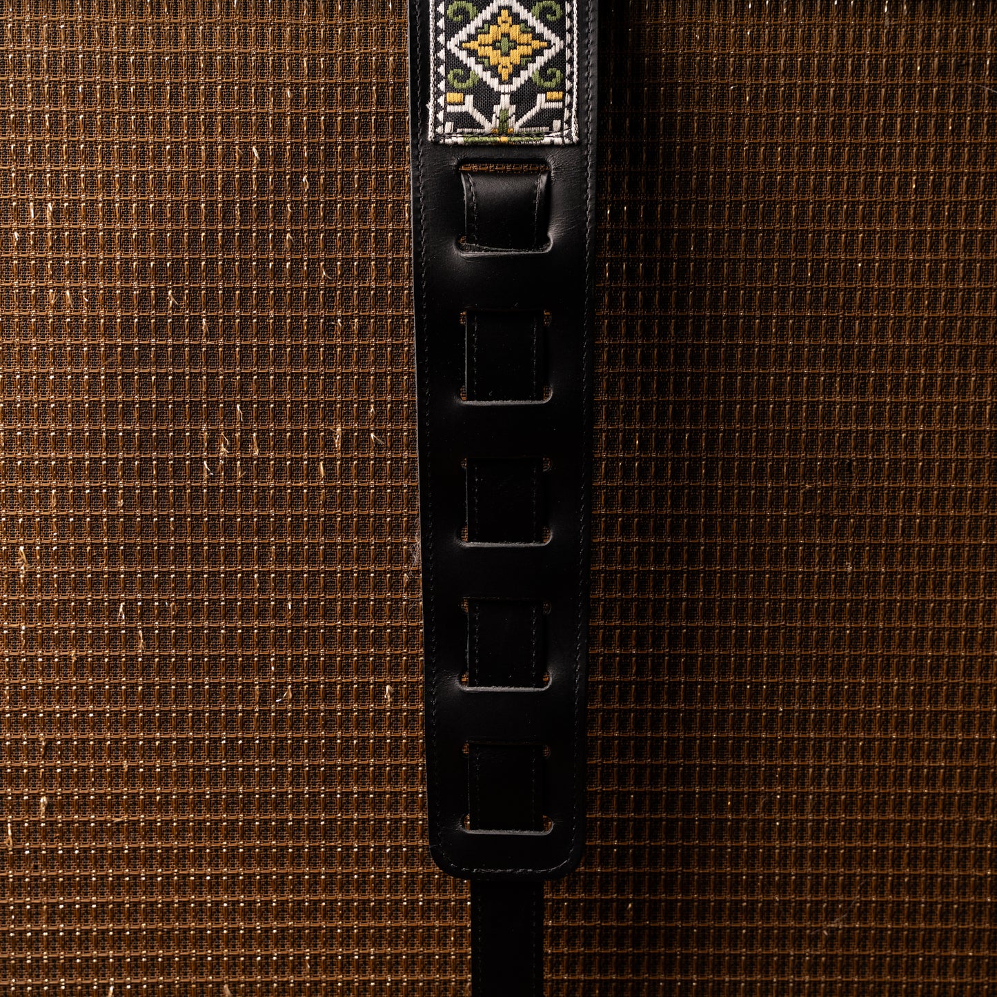 Souldier San Quentin Gold Green Torpedo Black Leather Guitar Strap
