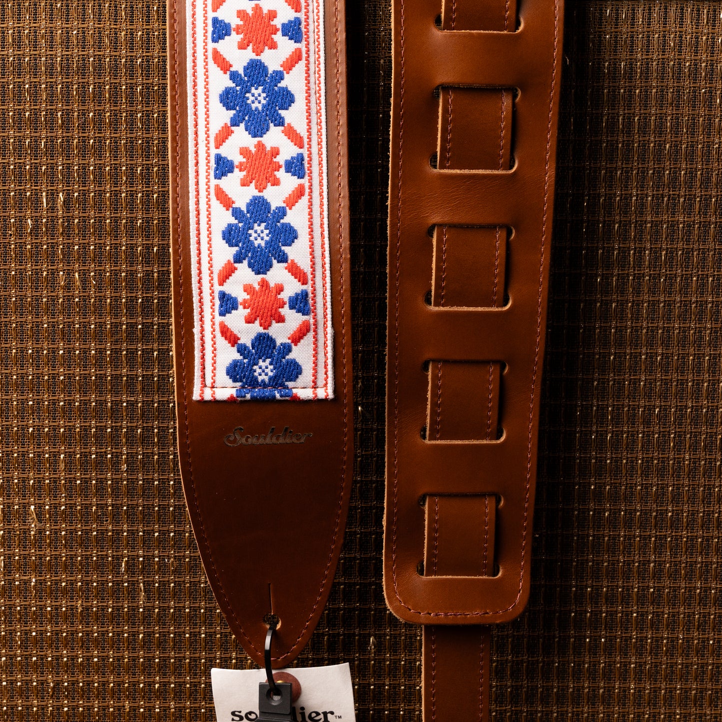 Souldier Tulip Cream Torpedo Brown Leather Guitar Strap