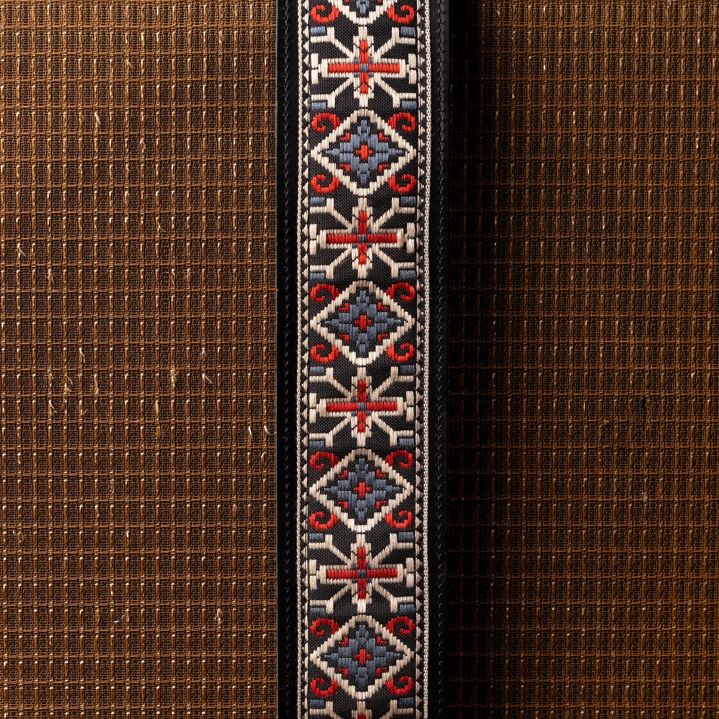 Souldier San Quentin Red Blue Torpedo Black Leather Guitar Strap