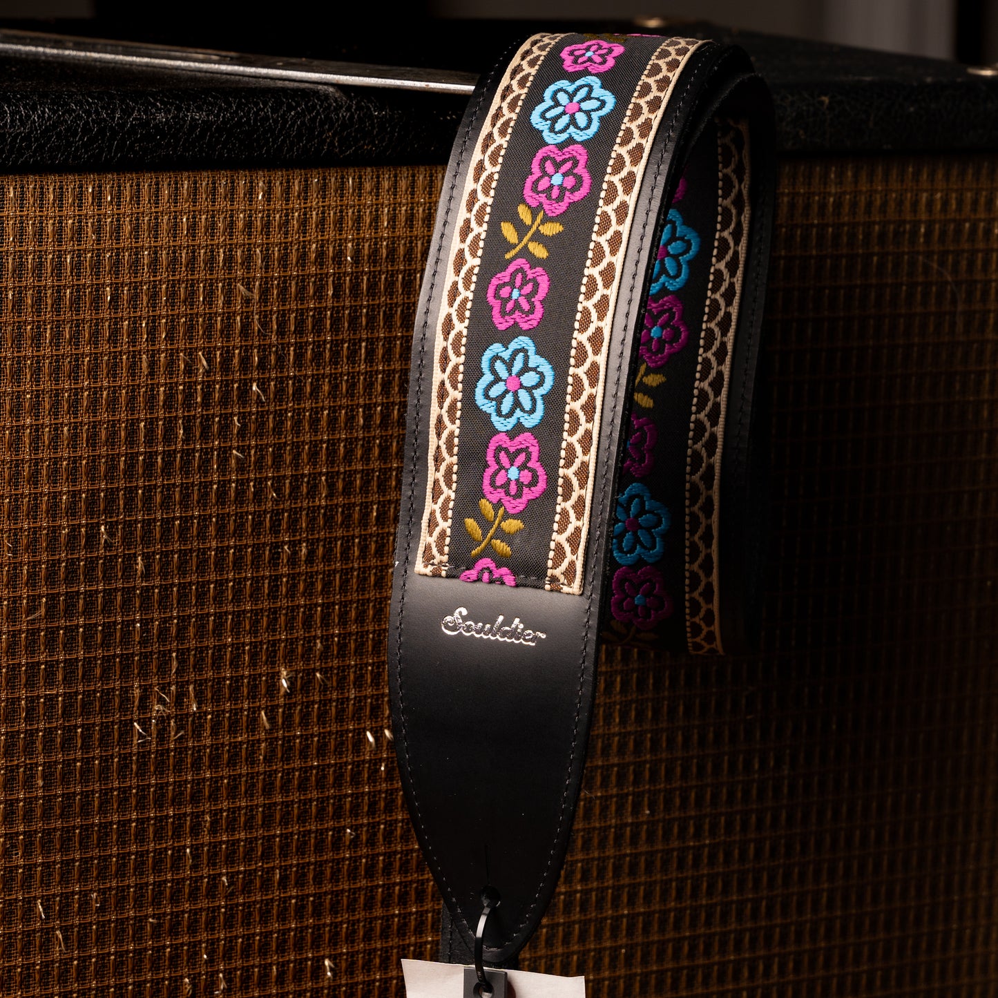 Souldier Marigold Turquoise Torpedo Black Leather Guitar Strap