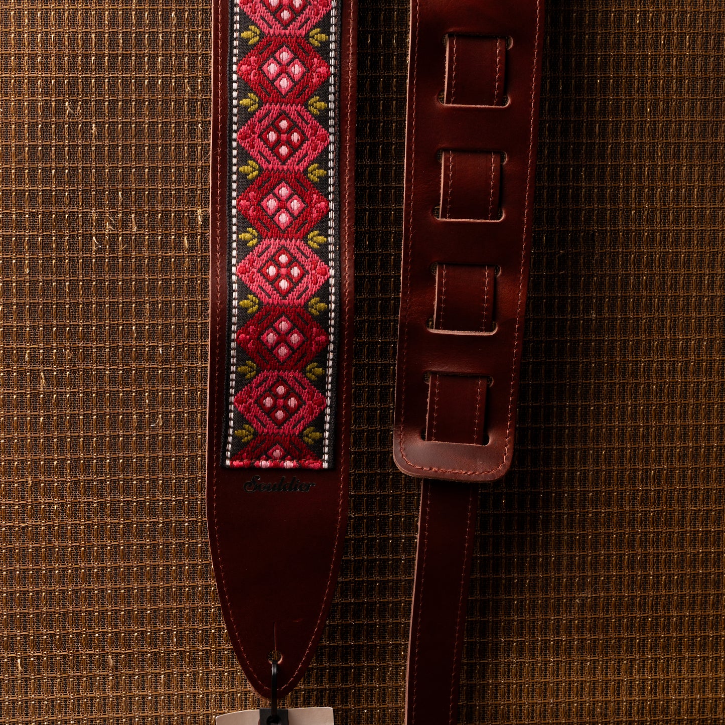 Souldier Honeycomb Wine Torpedo Burgundy Leather Guitar Strap