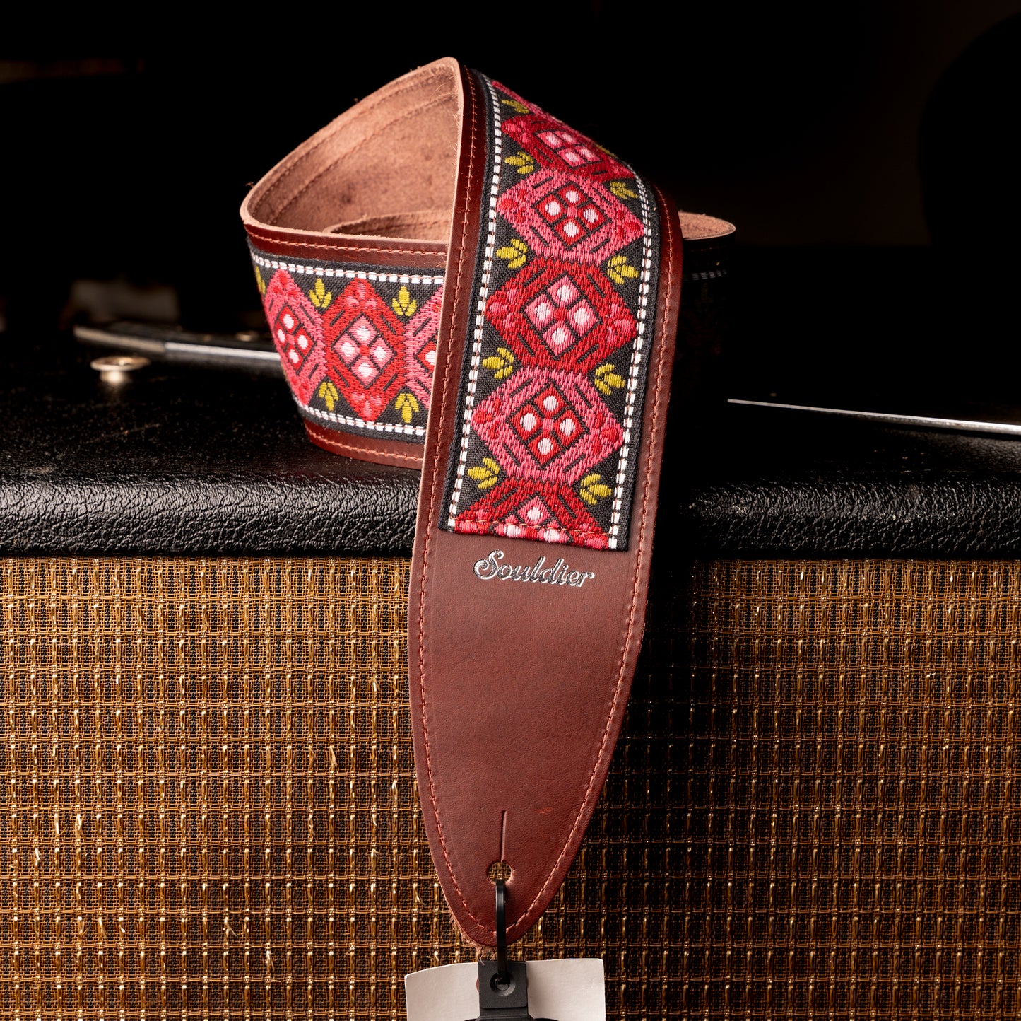 Souldier Honeycomb Wine Torpedo Burgundy Leather Guitar Strap
