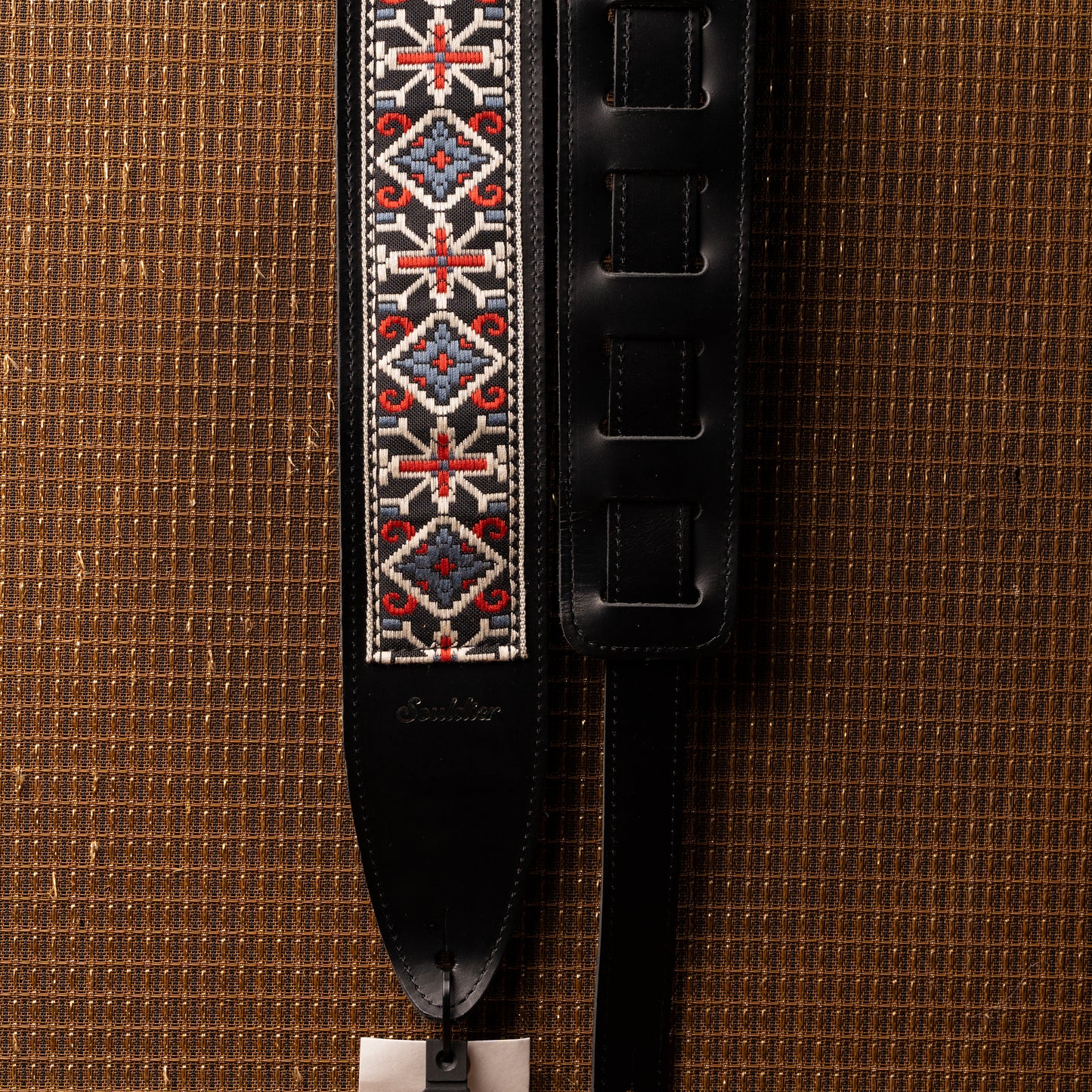 Souldier San Quentin Red Blue Torpedo Black Leather Guitar Strap